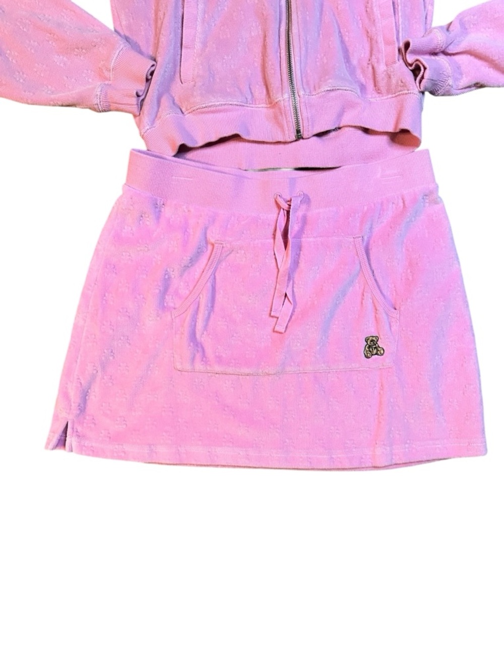 Teddy Fresh Pink Velour Hoodie & Skirt Set S/M - Picture 3 of 6